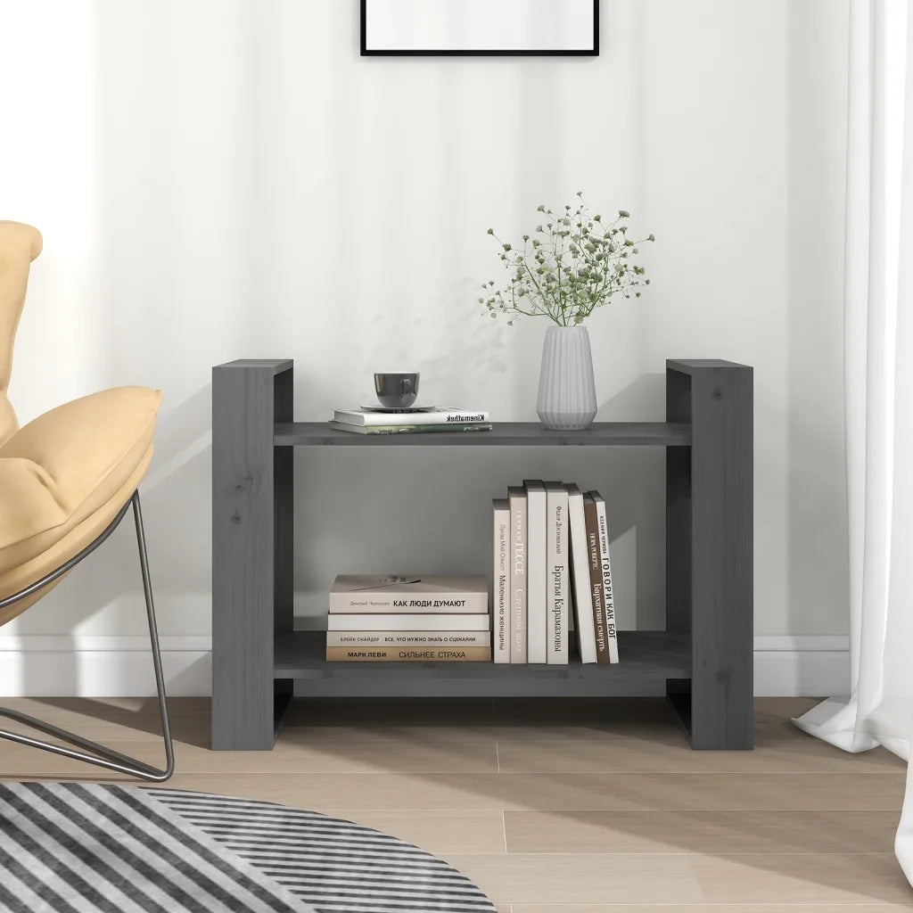 Libreria Divisorio-Scaffale per Libri-Mobile di Stoccaggio Grigio 80x35x56,5 cm Legno Massello di Pino