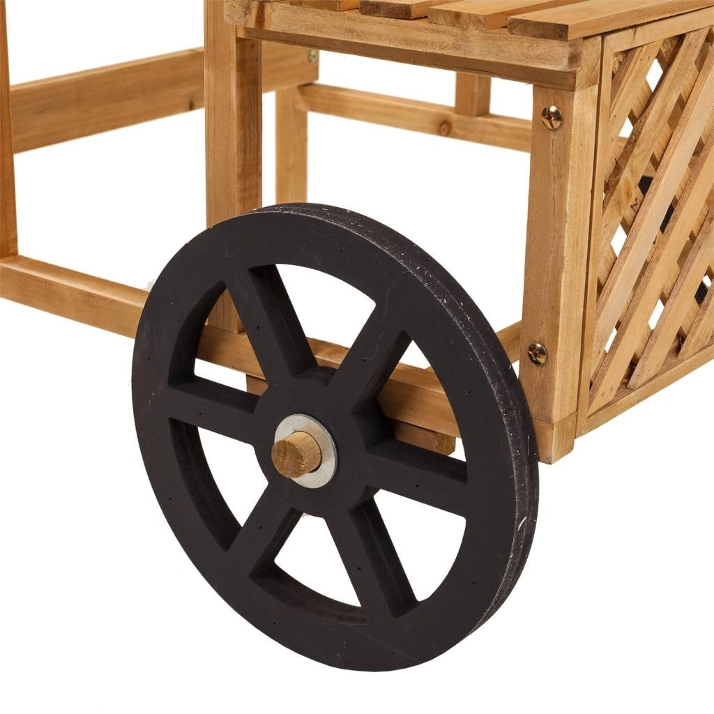 Carrello espositivo in legno marrone con lavagna 70x71x116h