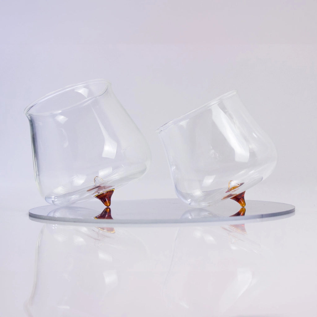 Pirolo Set 6 Bicchieri Junior Ambra in Vetro Borosilicato - Design a Trottola Rotante, Resistenti allo Shock Termico, Ideali per Bevande Eleganti
