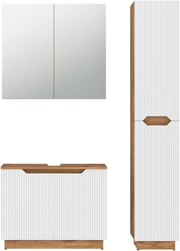 Set di mobili da bagno Lotta, Rovere/bianco a strisce, 3 parti