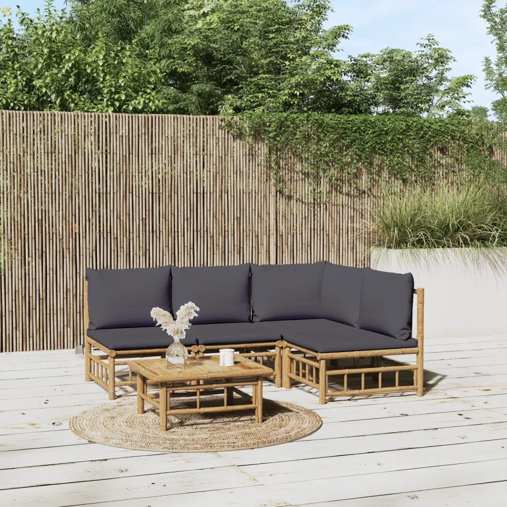 Set Salotto da Giardino 5pz con Cuscini Grigio Scuro Bambù 3155234