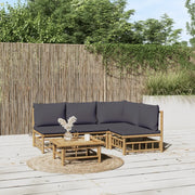 Set Salotto da Giardino 5pz con Cuscini Grigio Scuro Bambù 3155234