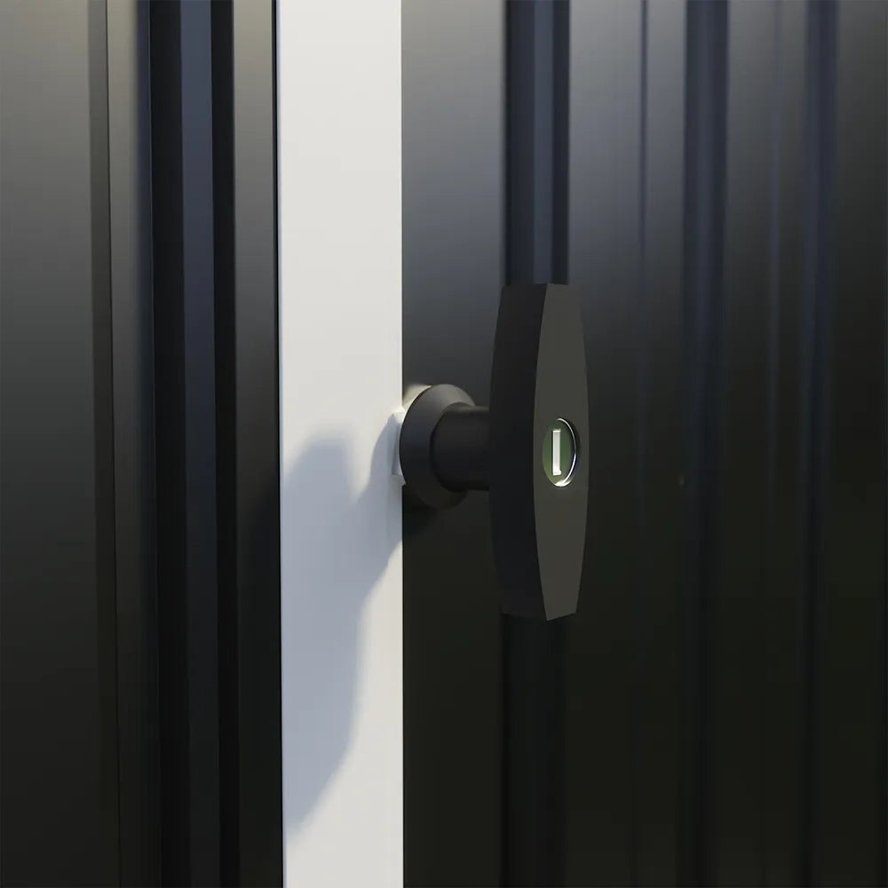 Casetta da giardino in acciaio zincato nero 2,56x2,56xh2,16m - 111kg - 6,55 metri quadri