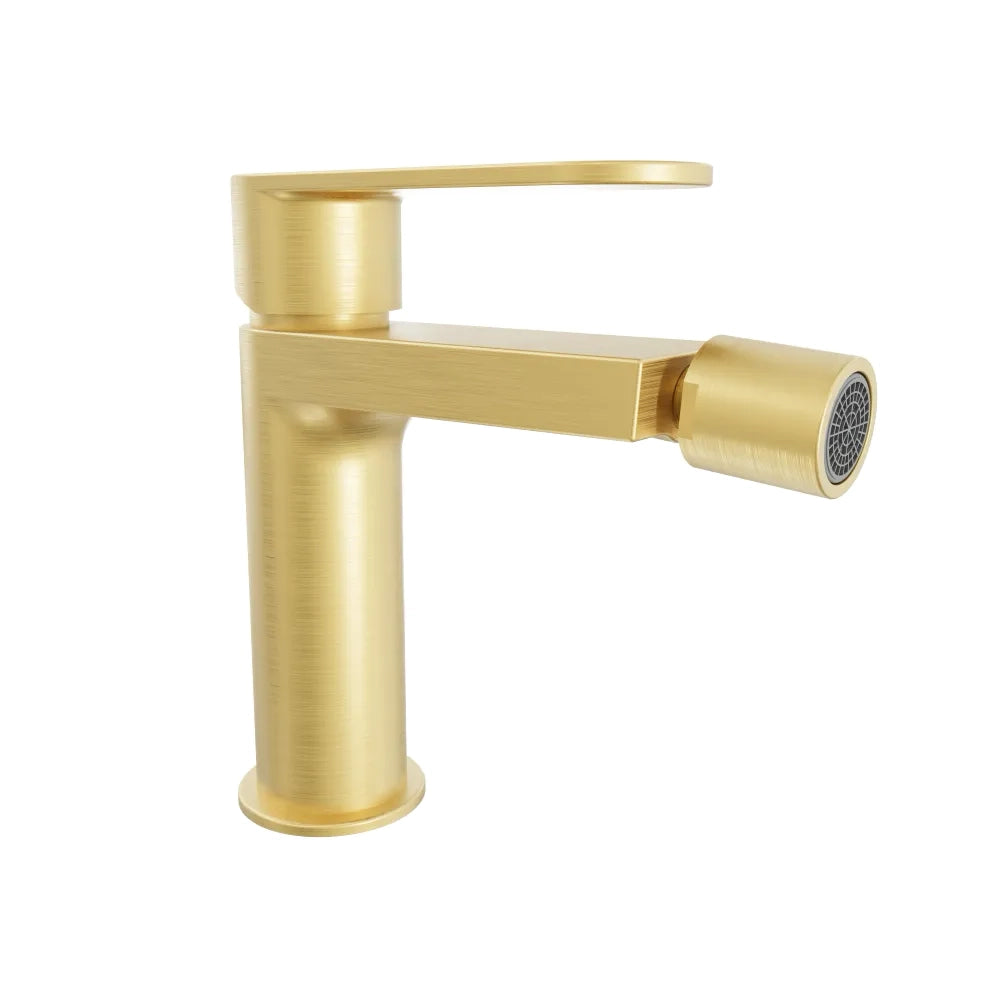 Coppia miscelatori lavabo 13cm e bidet oro spazzolato senza scarico | Margot