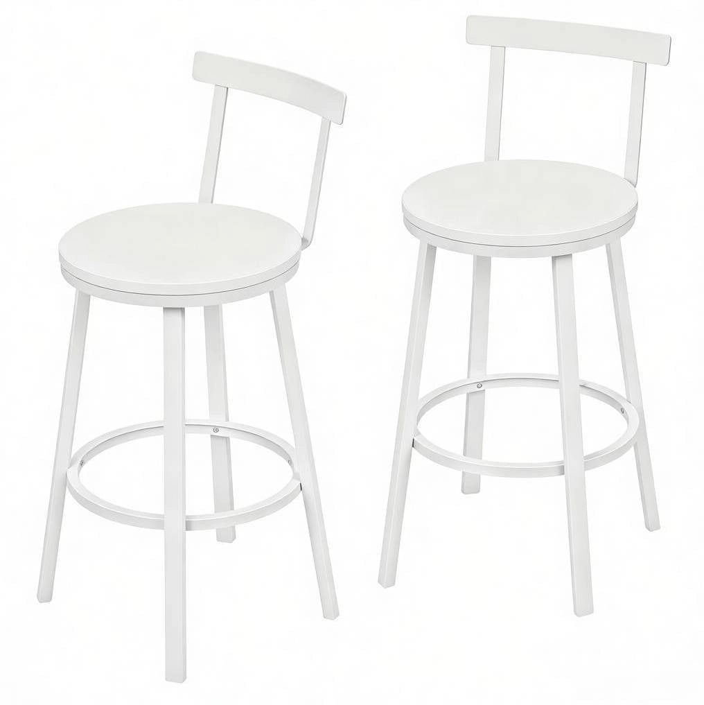 SGABELLO Bar con Schienale 65 cm Bianco MDF e Metallo Set da 2 pezzi