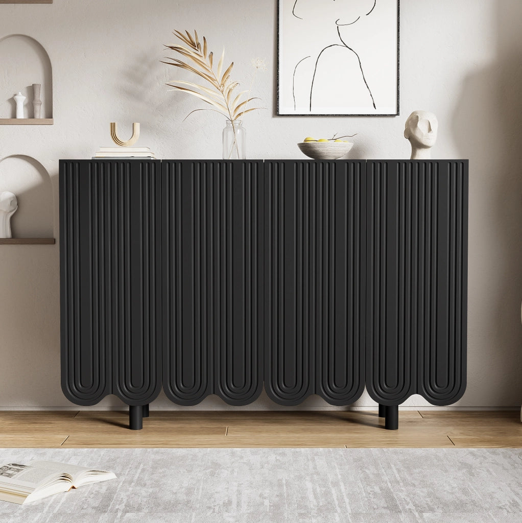 Sideboard con 4 ante intagliate; 120 x 80;8 x 37;5 cm; MDF; nero