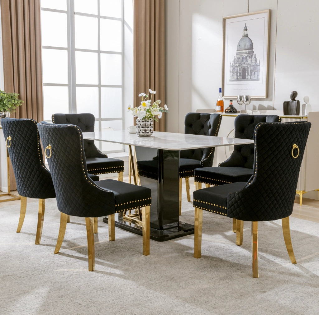 Sedia da pranzo 50.5x45x95 cm con schienale decorativo; in velluto nero