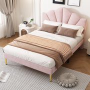 OKWISH Letto Imbottito 140×190 cm, Letto Matrimoniale con Testiera Regolabile e Piedini in Ferro Dorati, senza Materasso, Velluto Rosa