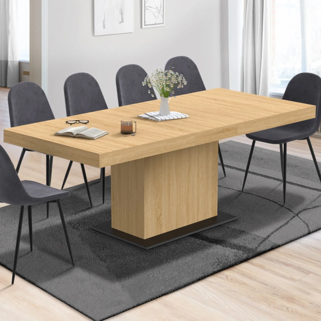 IDMarket - Tavolo da pranzo rettangolare allungabile EDEN 6-10 persone in legno e base nera 160-200 cm