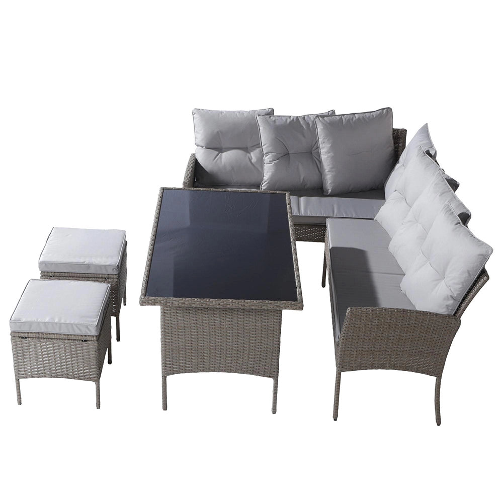 Set da pranzo in resina intrecciata - Xylo - 7 posti - Colore kaki - Tessuto removibile e lavabile