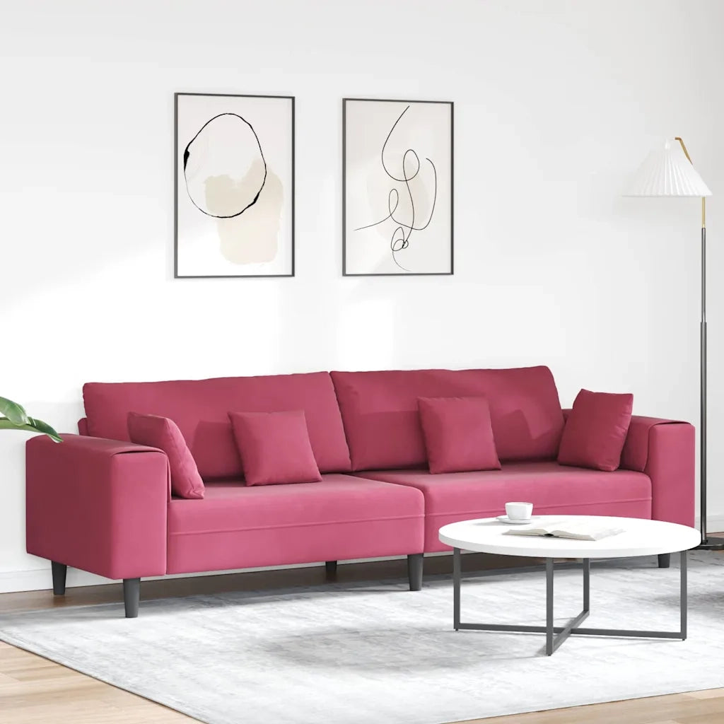 vidaXL Divano in Velluto con cuscino Rosso Vino 208 cm Velluto