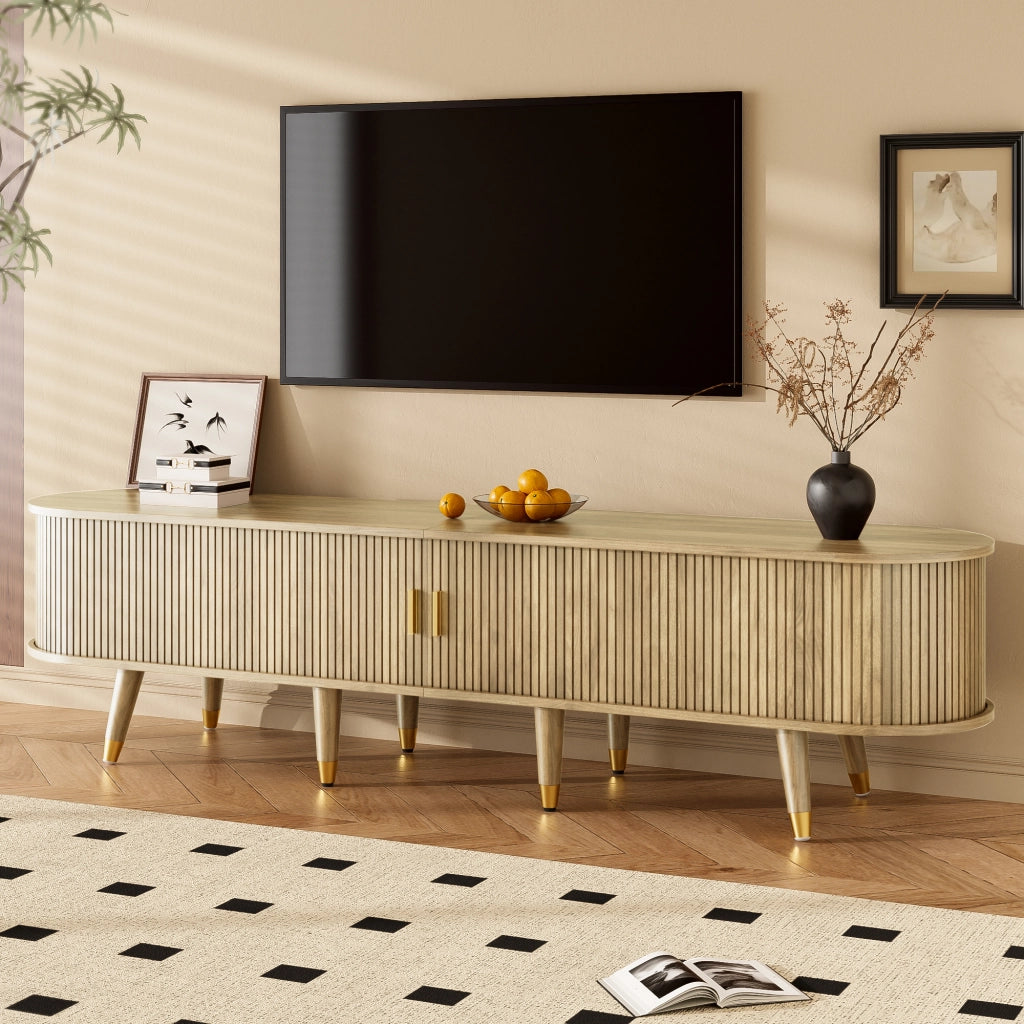 Mobile TV con 2 Ante Scorrevoli; 2 Cassetti e Vani a Giorno; Stile Naturale; 175??38??45 cm; in MDF; Rovere