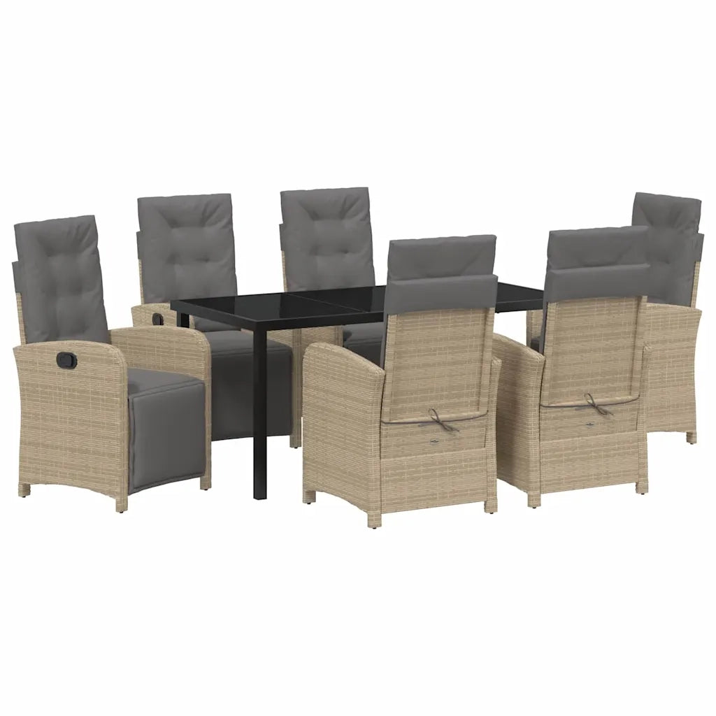 Set da Pranzo per Giardino con cuscino 7 pcs Beige polyrattan 3380341