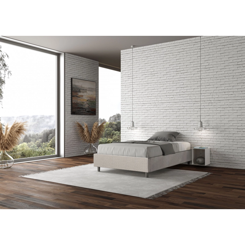 Letto Sommier imbottito 1 piazza e mezza 120x200 cm tessuto Labirinto Azelia - Bianco,Contenitore