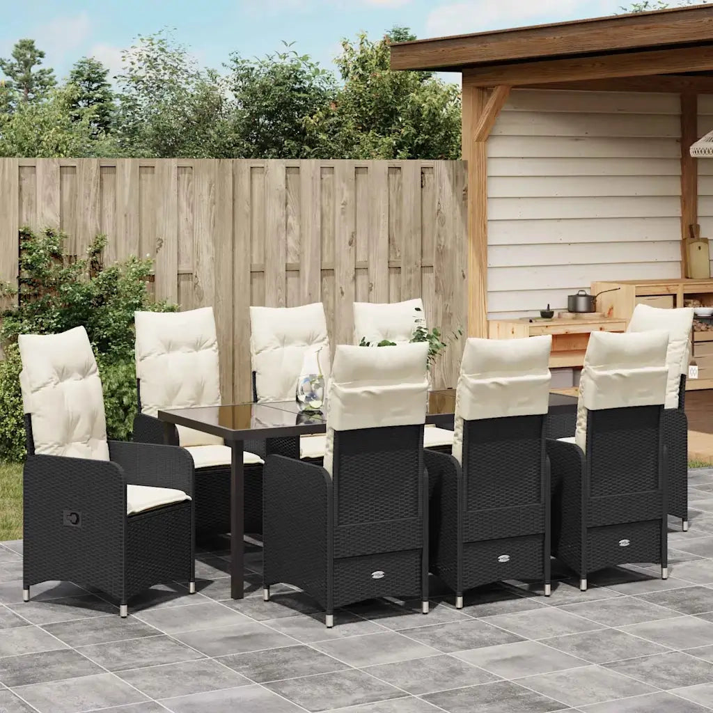 Set da Pranzo per Giardino con cuscino 9 pcs Nero polyrattan 3379638
