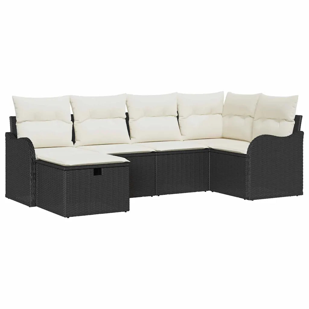 Set Divano da Giardino con cuscino 6 pcs Nero Poly Rattan