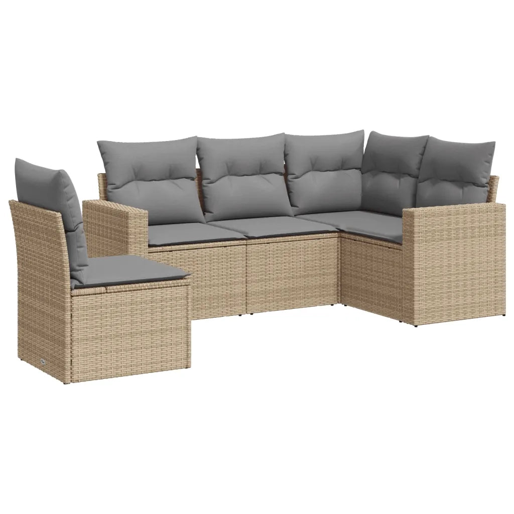 Set Divano da Giardino 5 pz con Cuscini Beige in Polyrattan 3218959