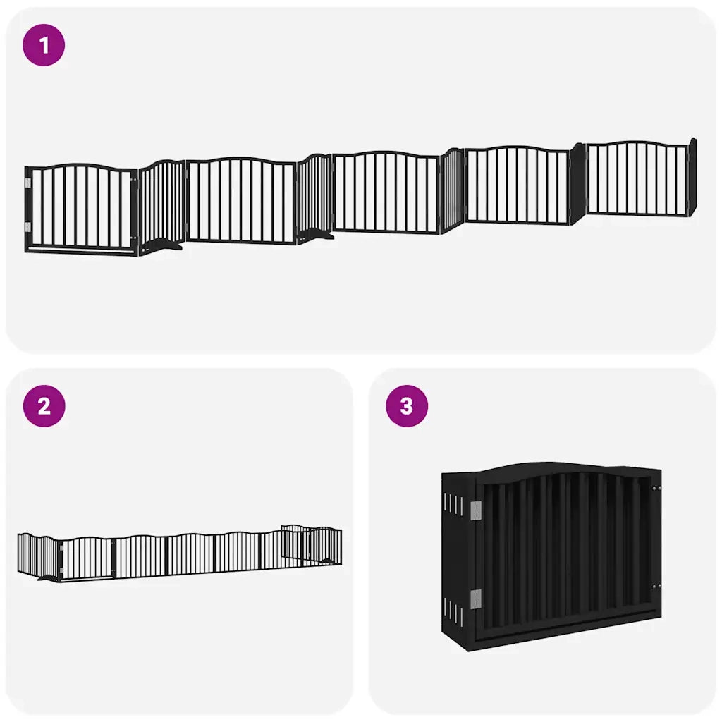 Cancello Cani Porta Pieghevole Nero 10 Pannelli 800 cm Pioppo CFW3437964