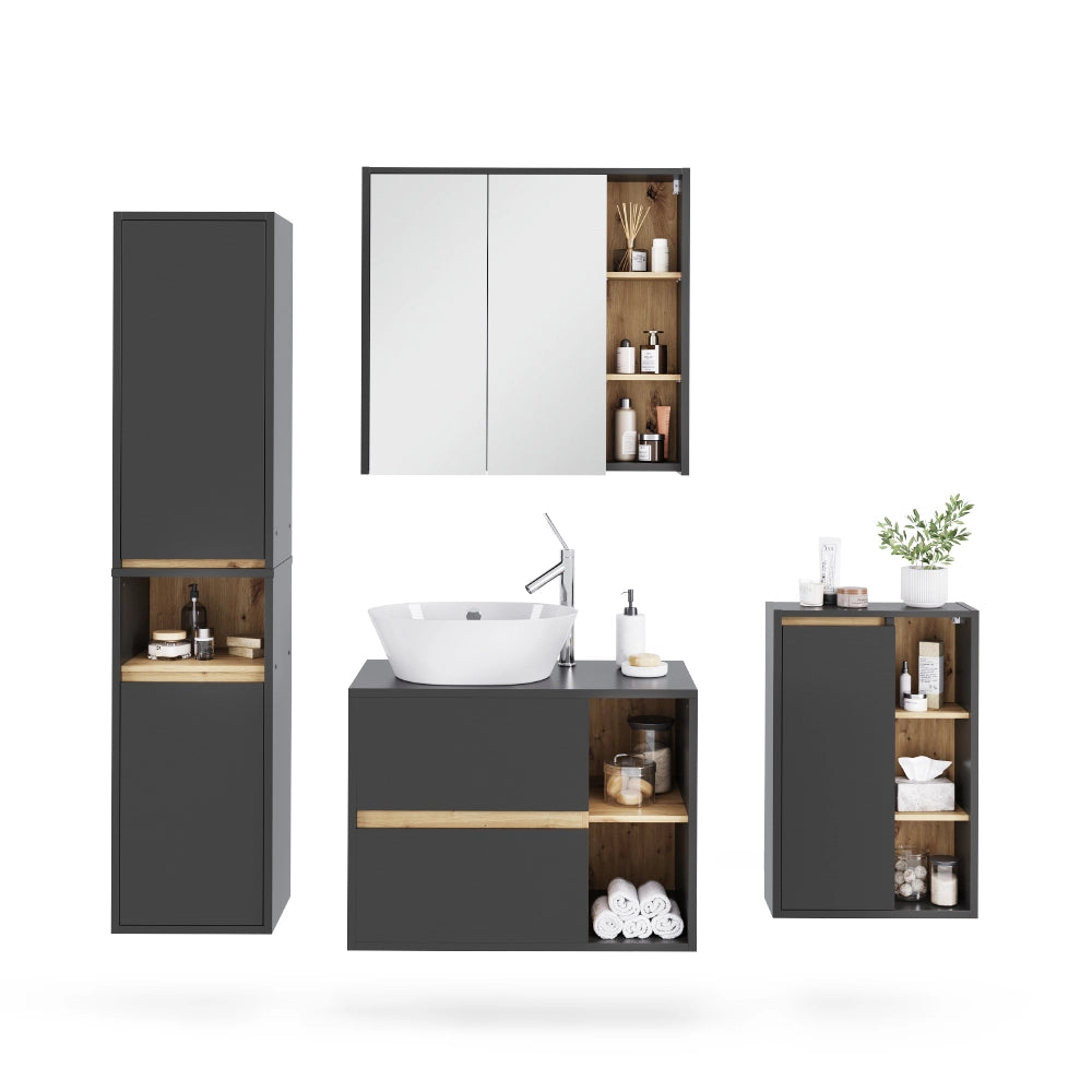 Vicco Set di mobili da bagno Grigio/Artisan 4 parti