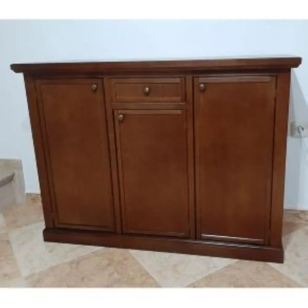 Credenza color noce con 3 ante 1 cassetto in stile classico in legno massello e mdf con rifinitura in noce lucido 120x40x88 H