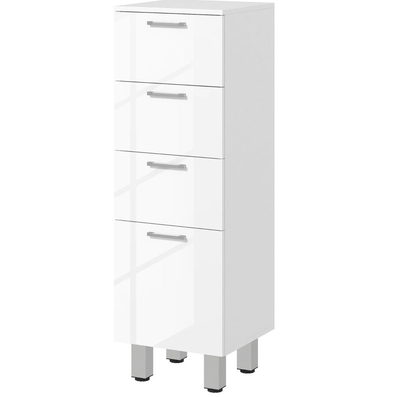 Mobile bagno stretto con 4 cassetti e piedini regolabili 30 x 30 x 93 cm bianco