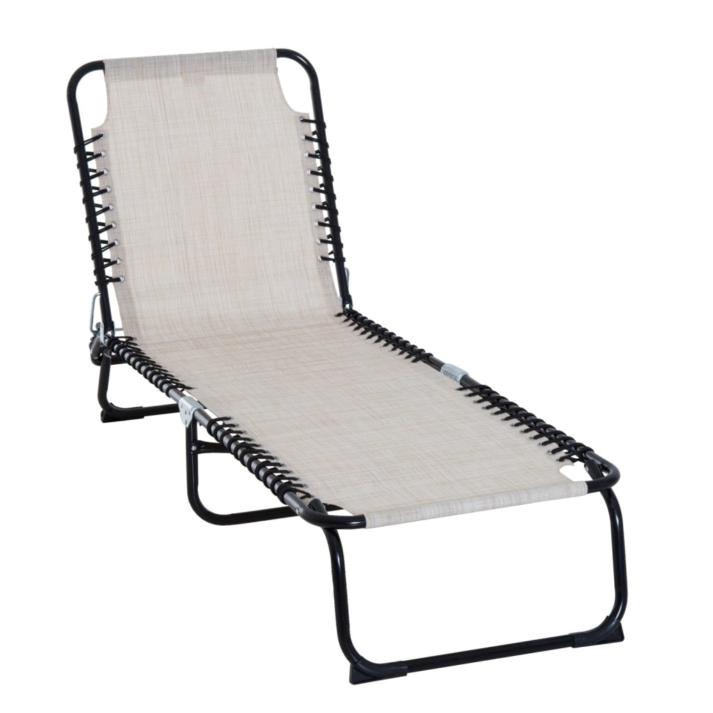Lettino Prendisole Pieghevole da Giardino 197x58x26 cm in Acciaio e Tessuto Crema e Nero