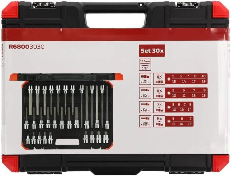 GEDORE RED R68003030 Set di Inserti per Cacciavite 1-2'' 30 Pezzi in Acciaio al Cromo-Vanadio con Valigetta Plastica colore Rosso