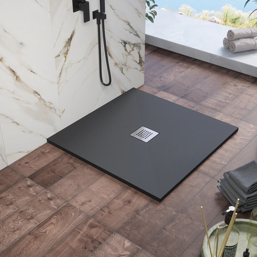 Piatto doccia 80x80cm in marmoresina nero effetto pietra | Kos