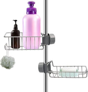 Set da 2 pezzi - Piastra per doccia senza fori - Contenitore per shampoo e sapone in acciaio inossidabile per lavabo della doccia - Ripiano in acciaio inossidabile per archiviazione, adatto per stanghe di 18-25 mm