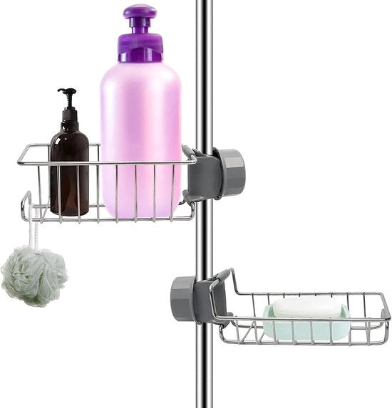 Set da 2 pezzi - Piastra per doccia senza fori - Contenitore per shampoo e sapone in acciaio inossidabile per lavabo della doccia - Ripiano in acciaio inossidabile per archiviazione, adatto per stanghe di 18-25 mm