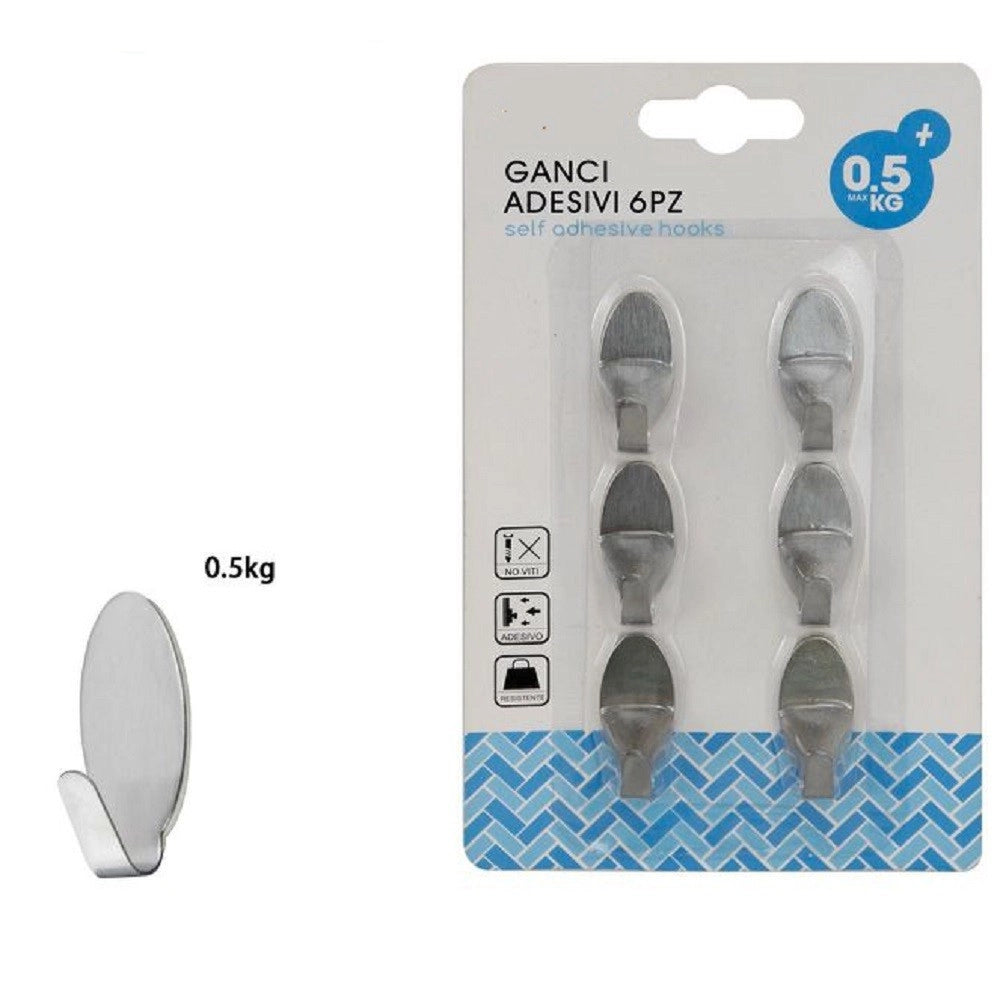 Trade Shop - Set 6 Ganci Appendini Adesivi Parete Casa Cucina Bagno Attaccapanni Ovali 59666 -
