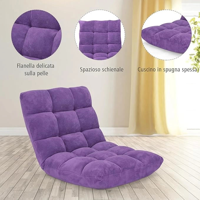 Sedia da Pavimento, Sedia Imbottita Regolabile in 14 Posizioni, Poltrona Salotto per Relax, Yoga, Lettura (Viola)