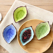 Set di 4 forme in ceramica a foglia, piatti di servizio in ceramica a mano, ciotola per dessert per snacks, soia, salse, spezie, frutta, snacks.