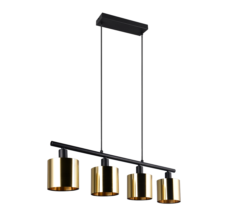 Lampada a sospensione 4 diffusori, metallo, nero e oro, L 75 cm, Jason
