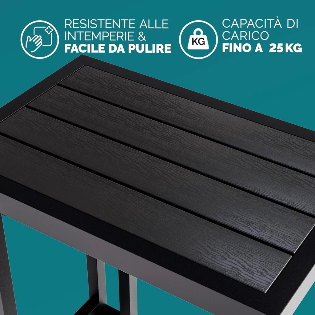 ® Tavolo a C 50x40x66cm Piano in metallo WPC Portata 25 kg con Ruote Tavolino da Salotto Tavolino per Esterno