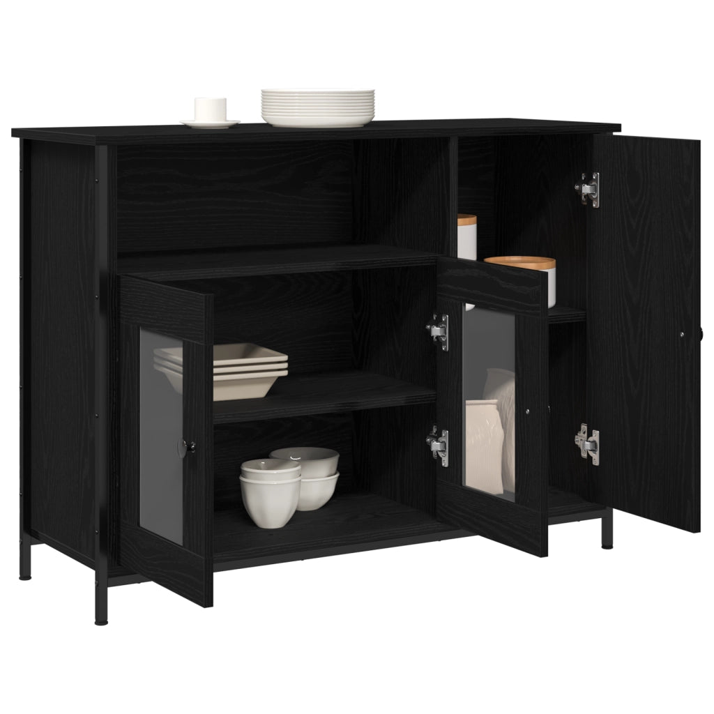 Credenza Nera in Rovere 100x35x75 cm in Legno Ingegnerizzato