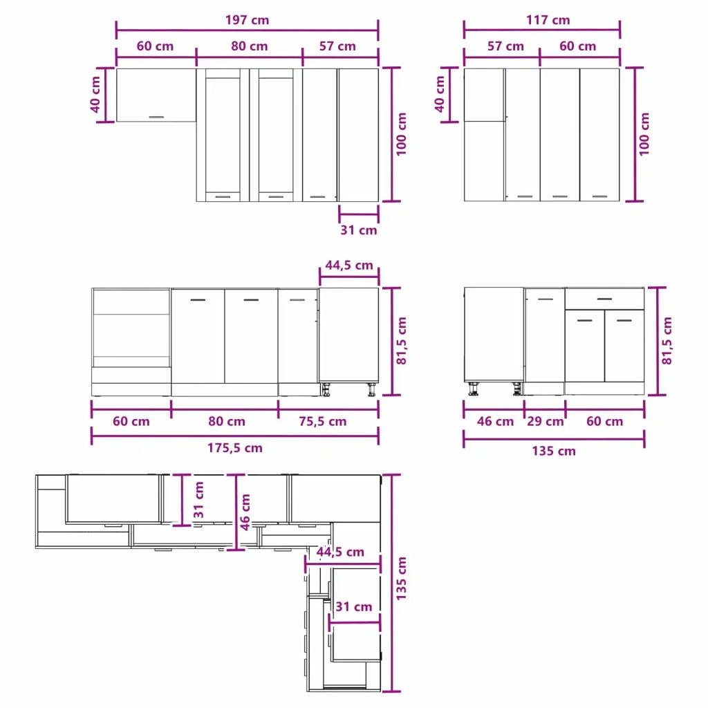 Unità Cucina LYON 8 pz Rovere Fumo Legno ingegnerizzato 3438519