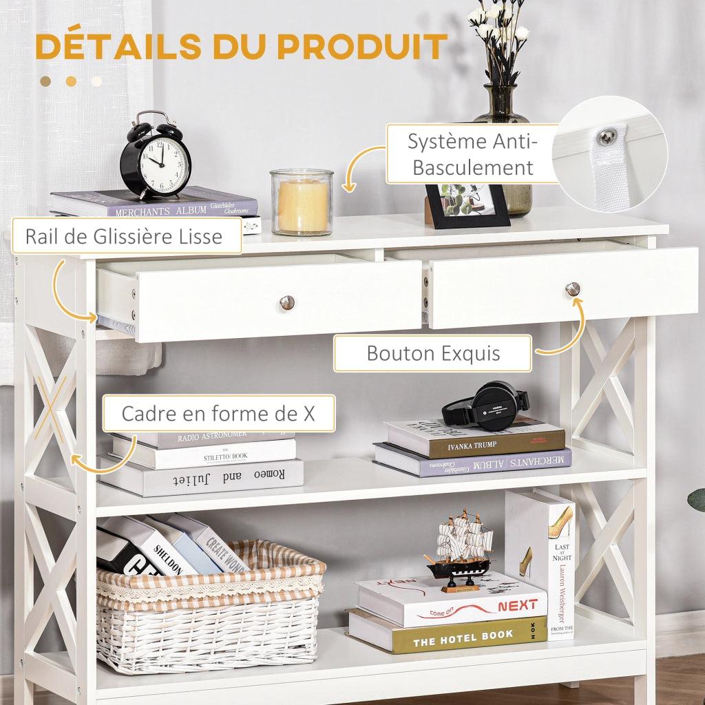 Tavolo da ingresso ¨C zephmum ¨C bianco legno 100x30.5x80 cm