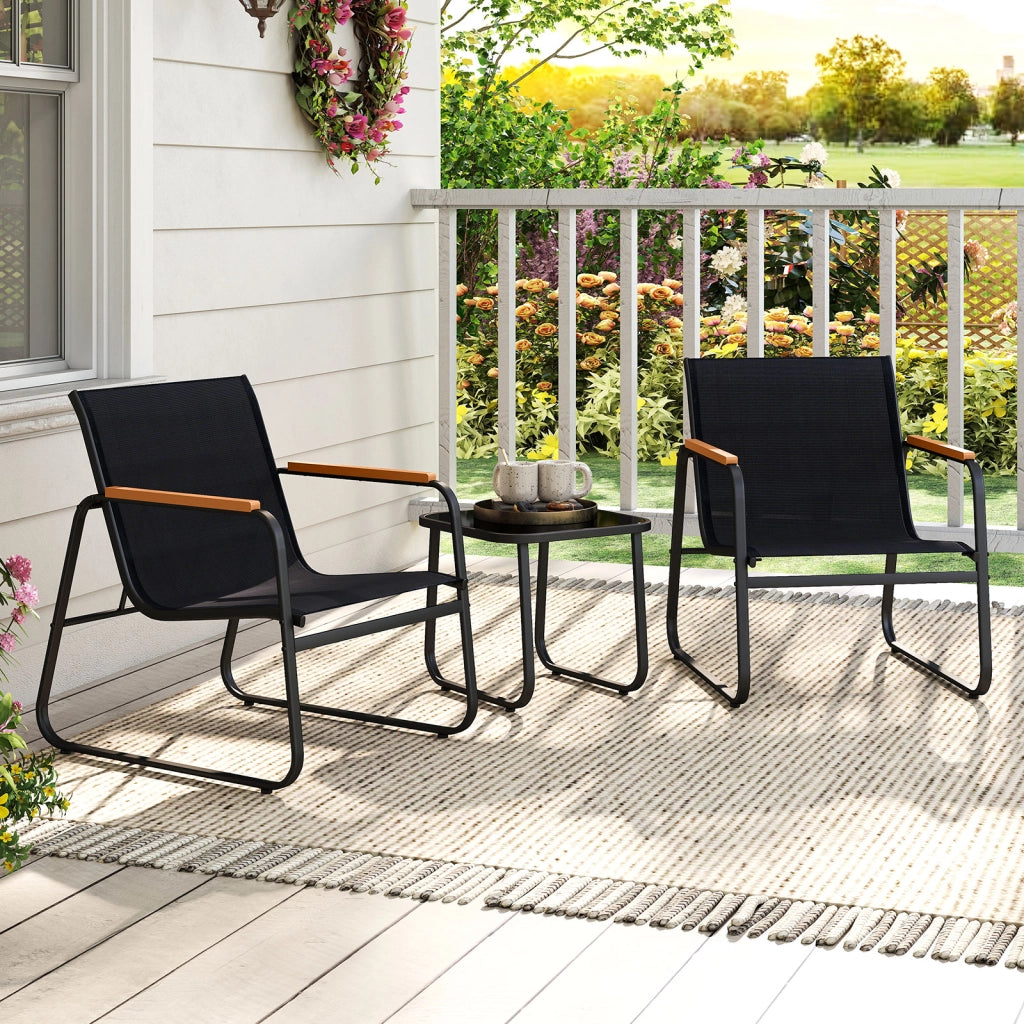 Set bistrò 3 pezzi patio esterno vetro temperato cuscino rimovibile metallo robusto-Set da conversazione mobili per terrazza giardino cortile