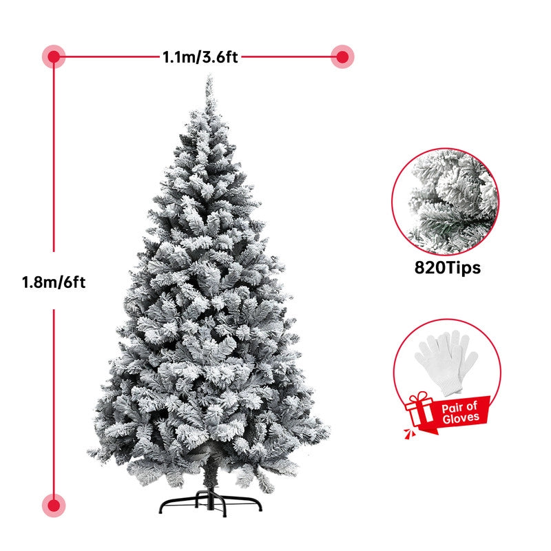 Albero di Natale in pino innevato super spesso con base a croce in ferro pieghevole, effetto realistico di rami innevati, apertura a ombrello (180 cm)