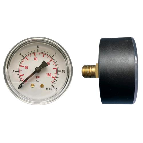 Manometro per Aria Compressa Doppia Scala 0-12 bar 0-170 psi Attacco Assiale Posteriore