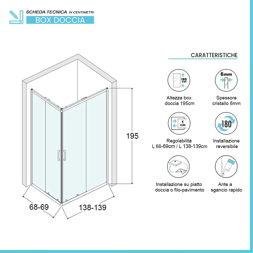 Box doccia angolare 70x140 cm Icon doppio scorrevole con vetro trasparente