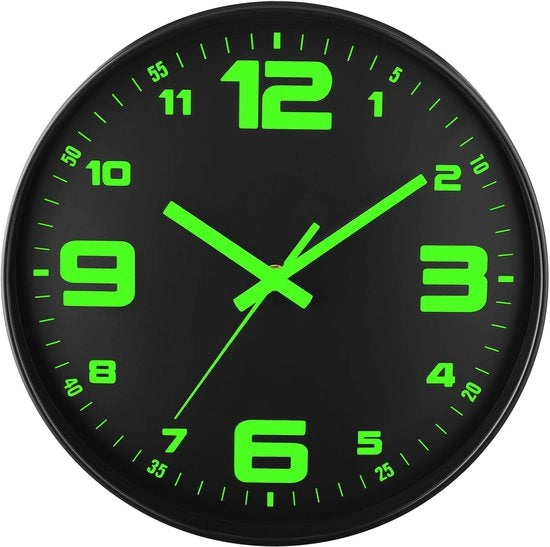 Orologio da Parete con Luce, Stile, Silenzioso, 25 cm, Orologio da Parete con Luce, alimentato da Batterie, Orologio da Parete in Vetro con Stile Moderno, Decorativo per Cucina, Casa, Camera da Letto, Ufficio