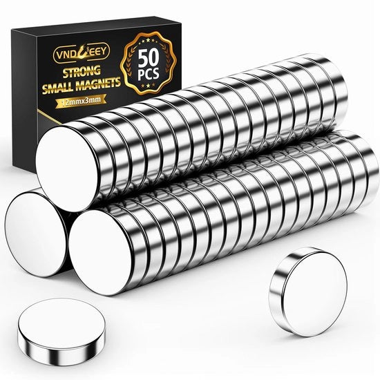 VNDUEEY 50 pezzi di magneti forti, magneti neodymium extra forti, 12 x 3 mm, minimagnet per frigorifero, lavagna bianca, magneti rotondi, ideale per lavagna bianca, ufficio, hobby, frigorifero