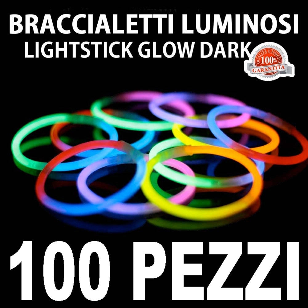 Trade Shop - Bracciali Luminosi 100 Pezzi Braccialetti Glow Disco Lightsticks Fluorescenti -