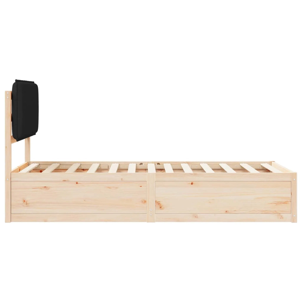 Letto con Testiera Rivestita Nero 75 x 190 cm Pino massello