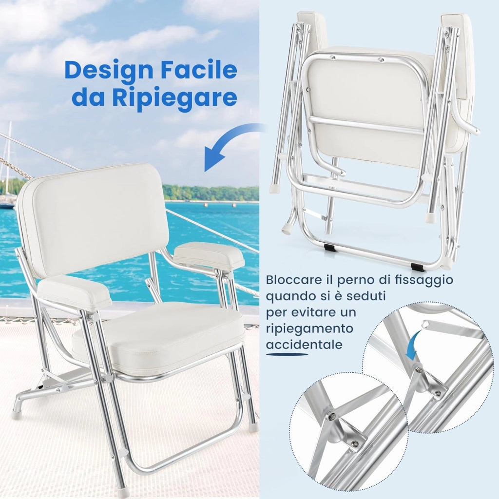 Sedia da Barca Pighevole, Sedia da Spiaggia in Alluminio con Seduta Imbottita, Poltrona Portatile per Esterni, Piedini Antiscivolo, Sedia da Campeggio Portata 150 kg
