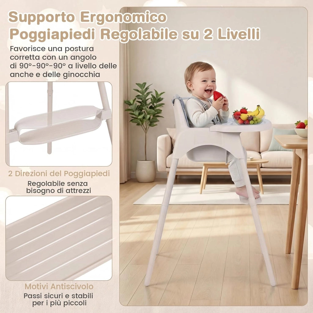 4 in 1 Seggiolone per Bambini, Vassoio Doppio Rimovibile | Cintura di Sicurezza a 5 Punti, Poggiapiedi Reversibile, per Bambini 6-36 Mesi