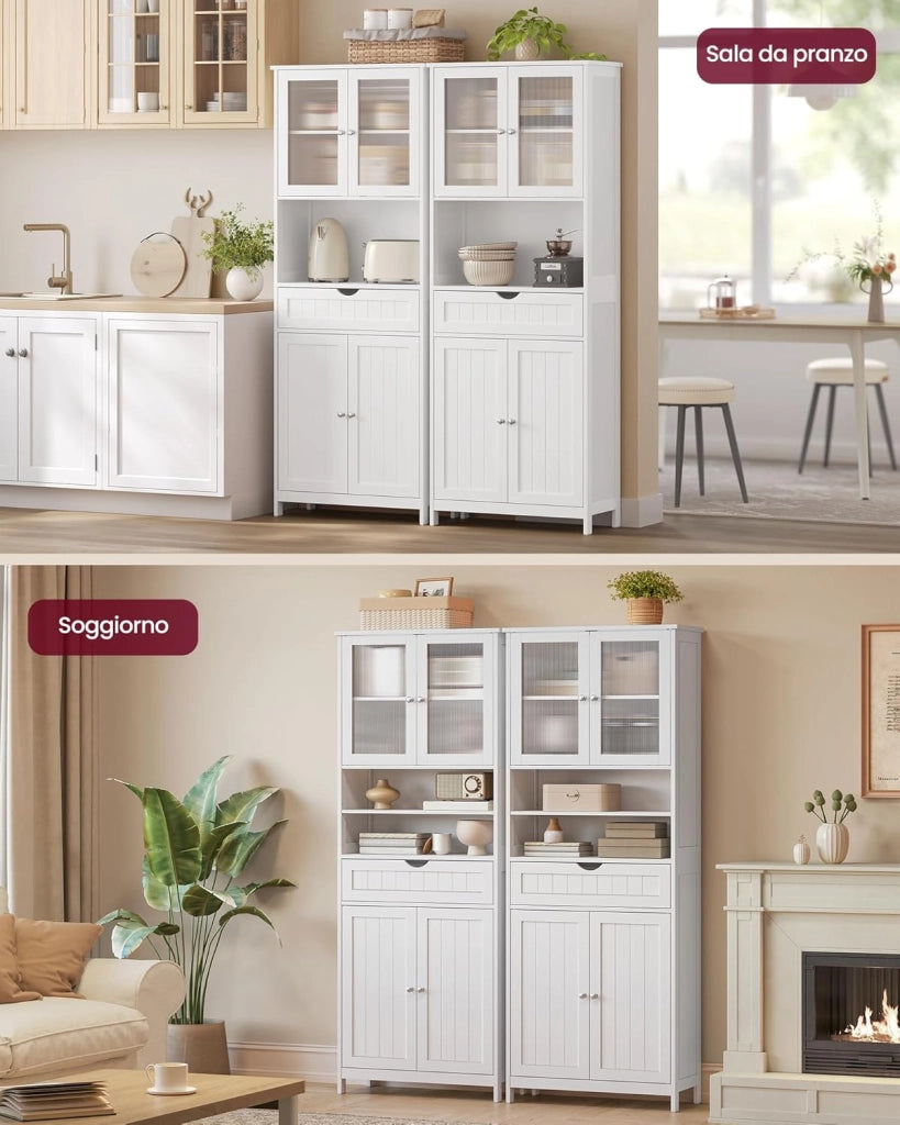 VASAGLE Mobiletto Contenitore, Armadietto da Bagno, con Ripiani Regolabili, Cassetto, Scomparti Aperti, per Bagno, Soggiorno, Sala da Pranzo, Bianco Nuvola BBC768W01