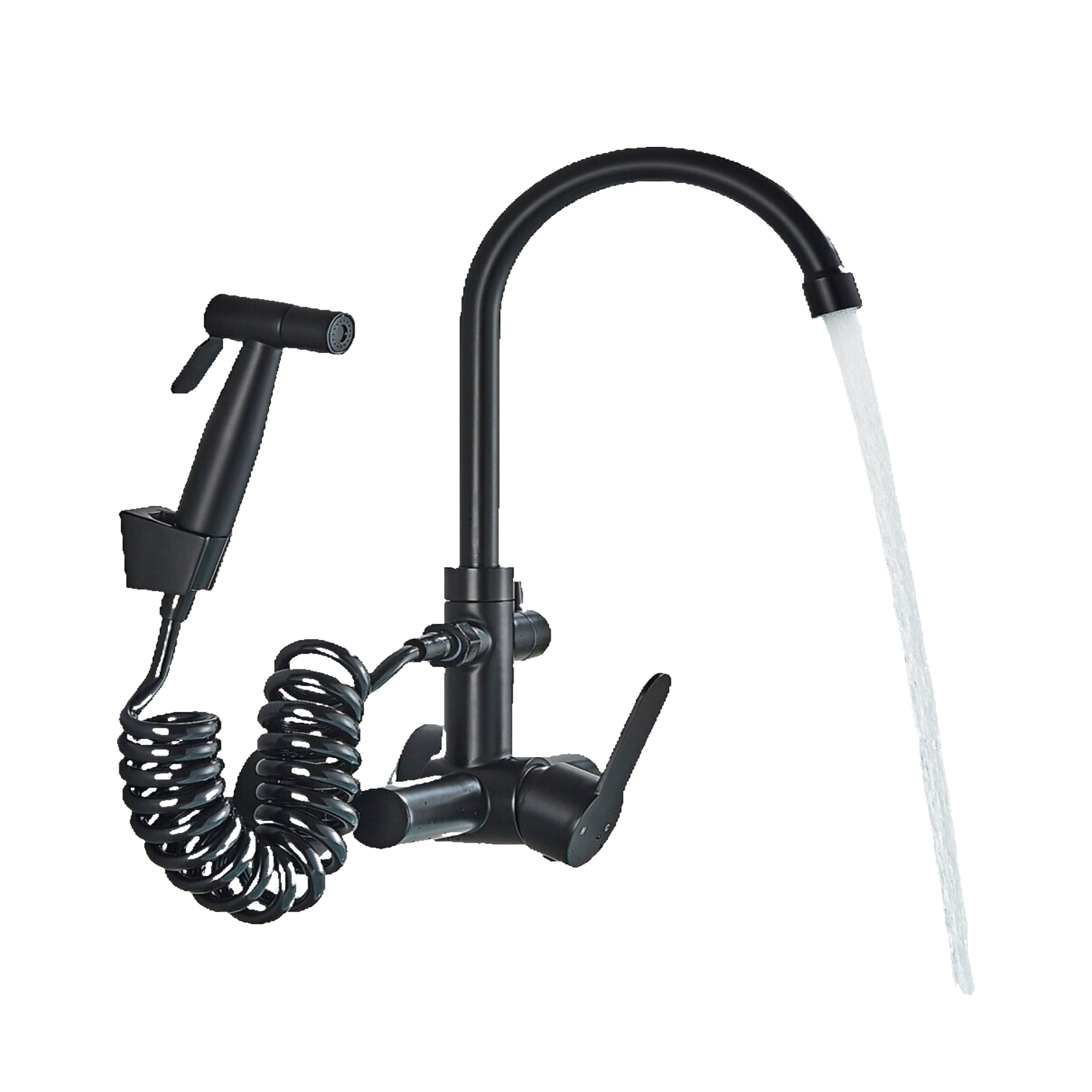 JULIE | Rubinetto miscelatore gastronomia a parete nero | professionale da cucina in acciaio inox con doccetta|Acqua rubinetto ristorante  bocca alta